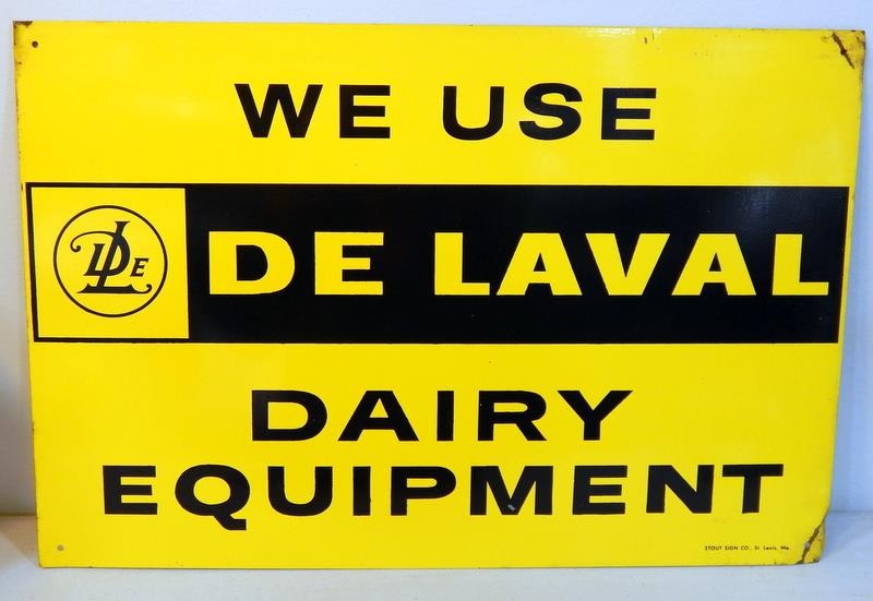 Vtg NOS ORIGINAL DeLaval Dairy Equipment 18&Prime; x 12&Prime; Tin Sign Stout Sign Co MO.