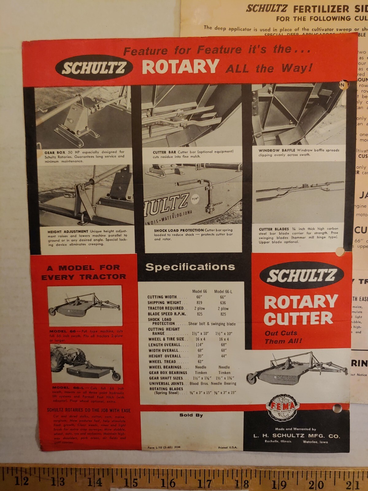 Vintage 1960 L. H. Schultz Co Schultz Rotary Mower Sales Brochure & Price List
