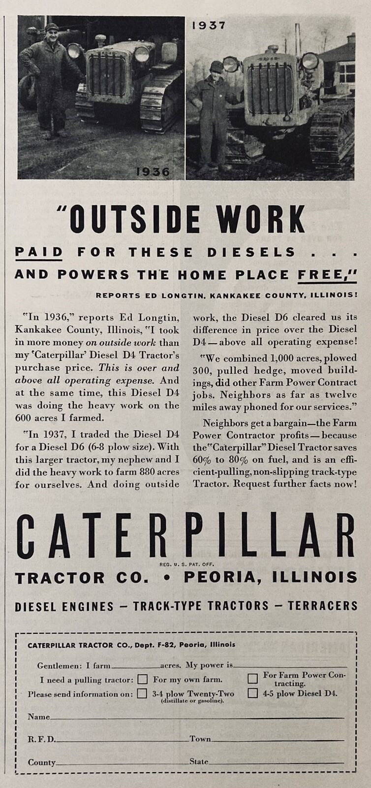 1938 AD.(XH69)~CATERPILLAR TRACTOR CO. PEORIA. CATERPILLAR D4 DIESEL TRACTOR