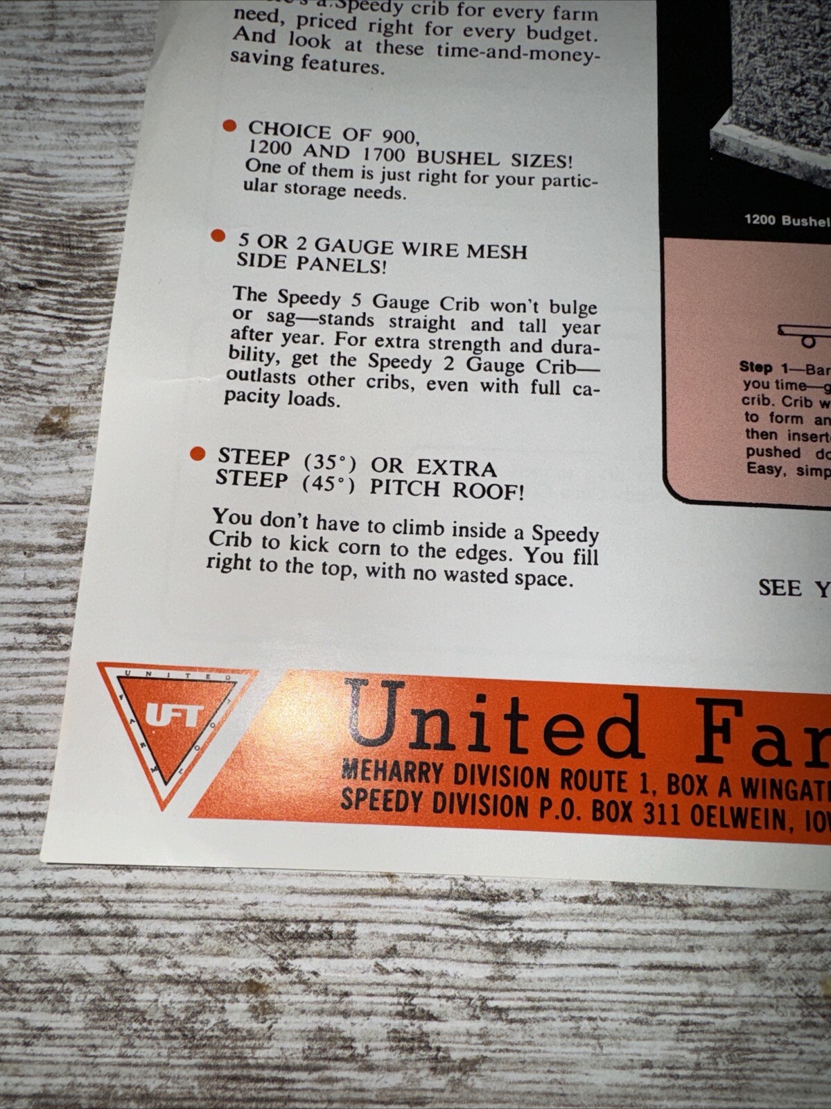United Farm Tools Inc Speedy Bar-lock Corn Cribs Sales Brochures Oelwein Iowa DP