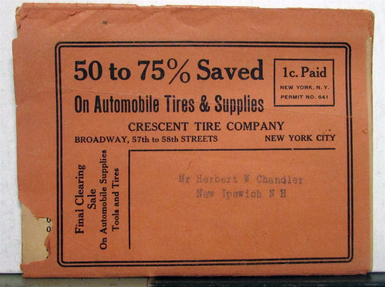 1912 Crescent Tire & Supplies Tires & Tubes Pricing Features Sales Mailer