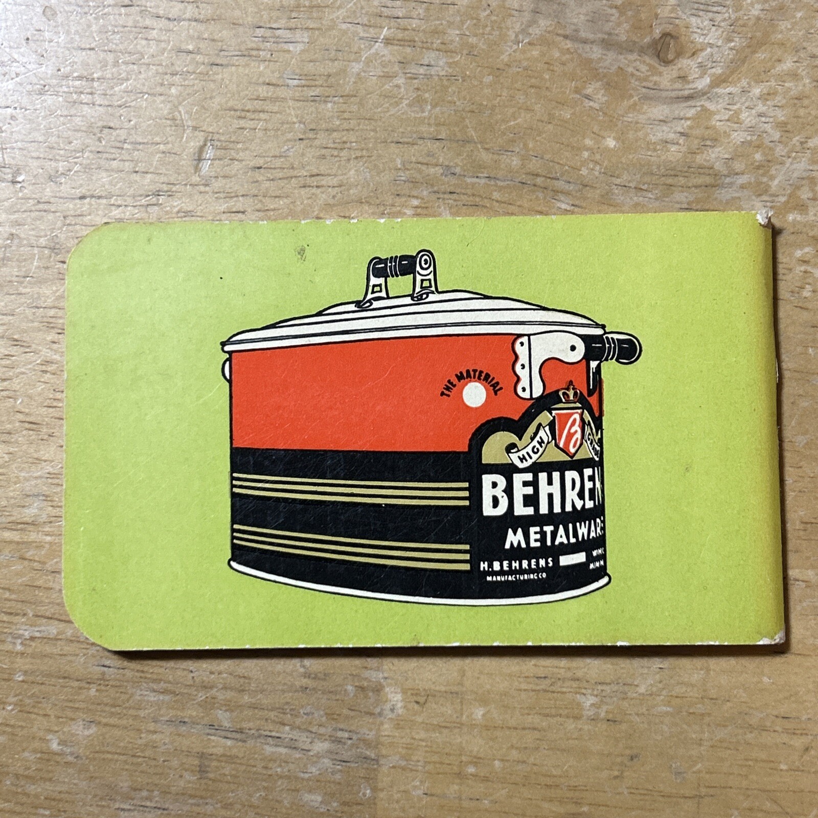 BEHRENS METALWARE Galvanized Steel Advertising Pocket Book Winona Minnesota