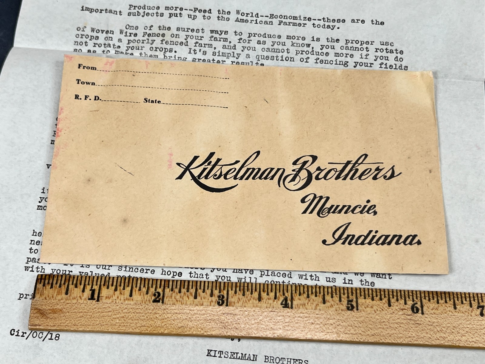1918 Kitselman Brothers Fence Wire Mill Muncie Indiana IN Letterhead Letter +