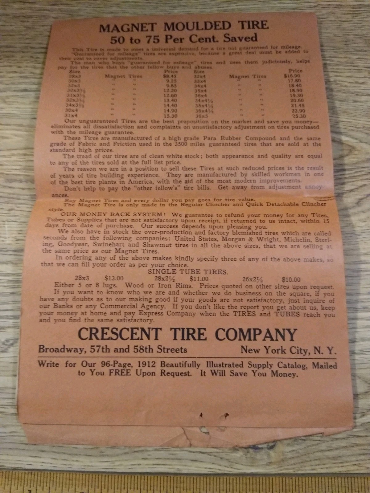 1912? Crescent Tire & Supplies Tires & Tubes Pricing Features Sales Mailer