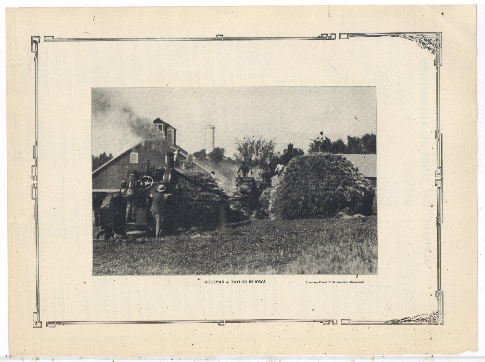 1912 Mag. Pic & Caption: Aultman & Taylor Threshing Machine in Iowa – Maquoketa?