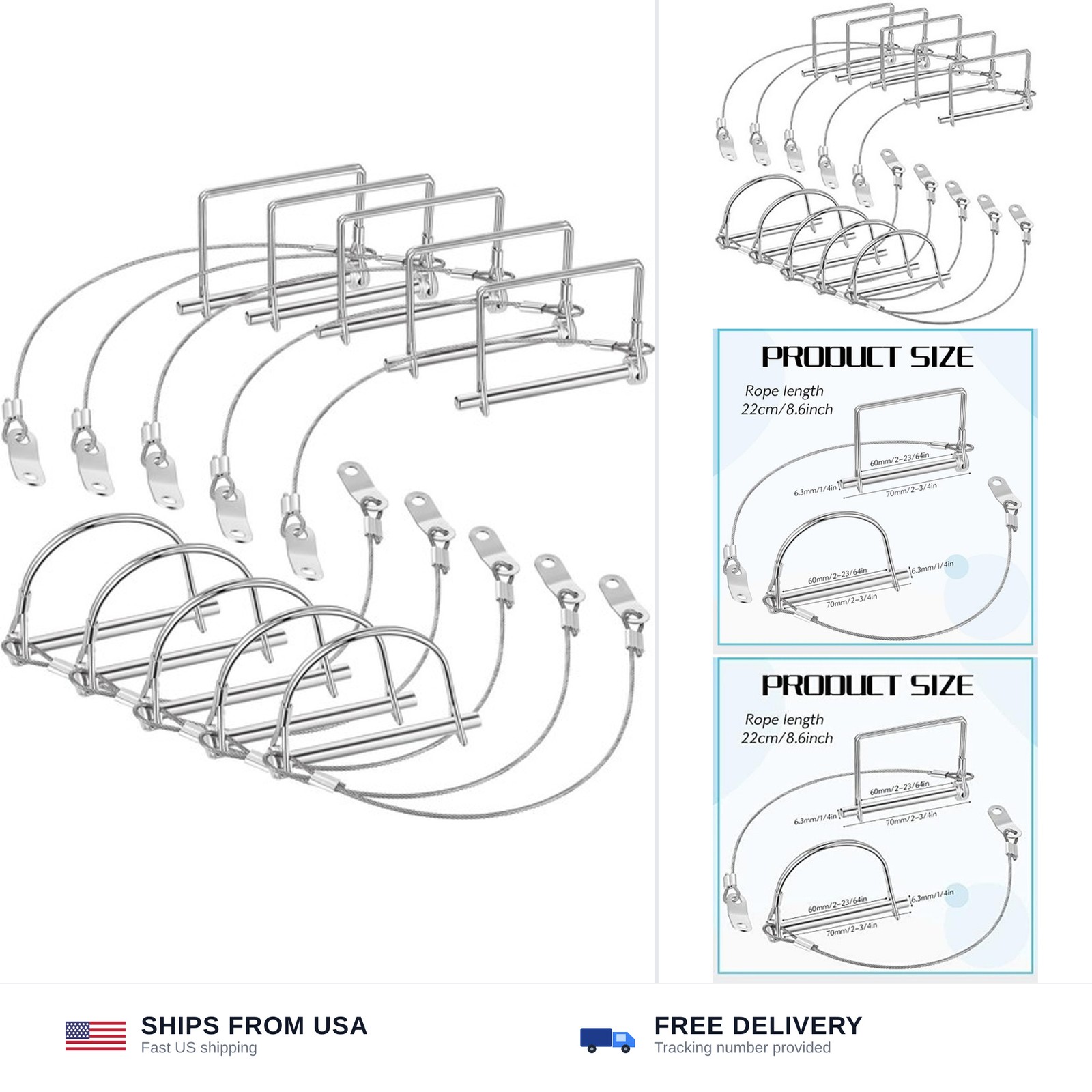 Umigy 10 Pcs Trailer Coupler Pin with Steel Quick Release Ring, 2-3/4&Prime; x 1/4&Prime;…