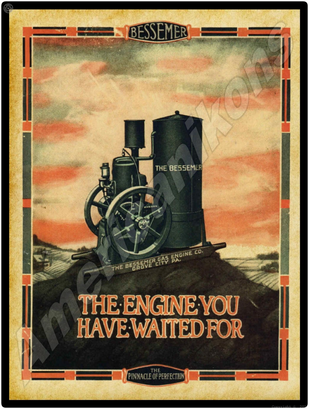 1915 Bessemer Gas Engine New Metal Sign: The Pinnacle of Perfection, Grove City