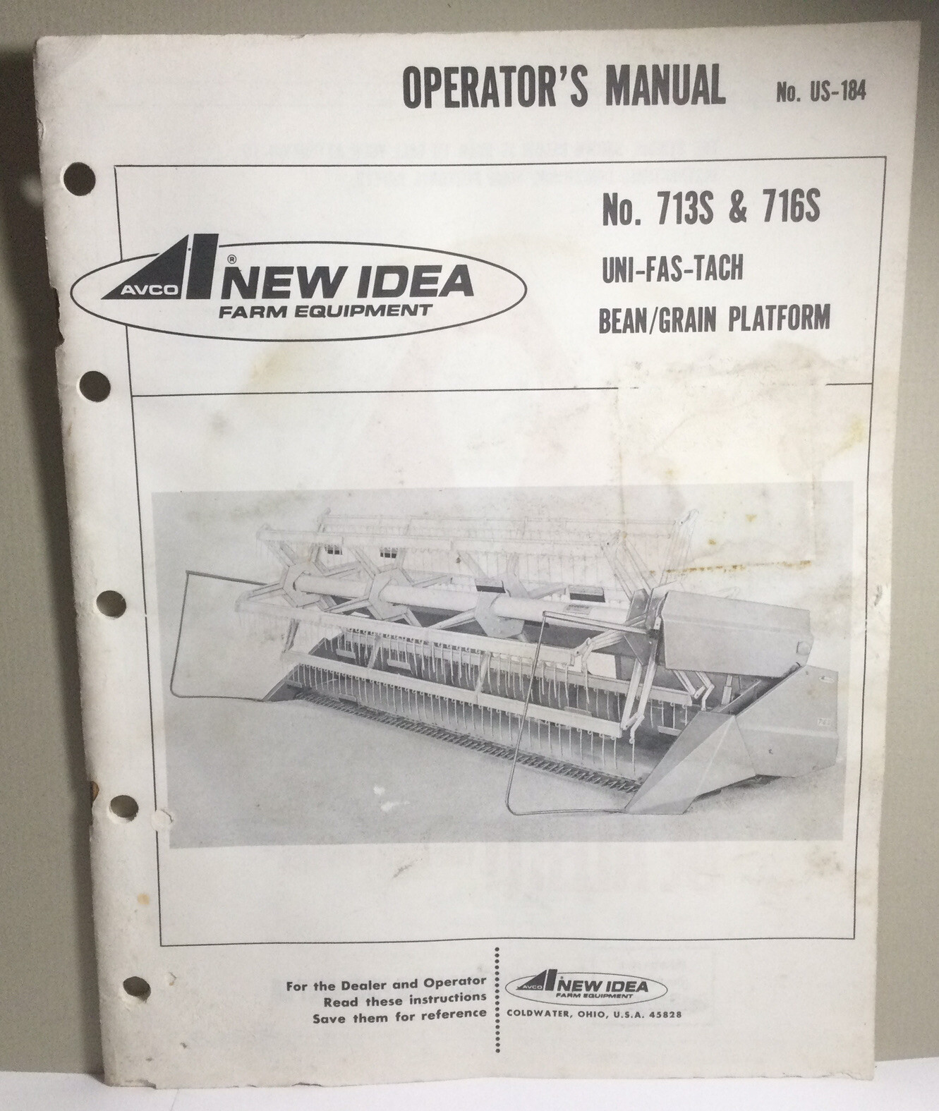 1954 AVCO NEW IDEA FARM EQUIPMENT OPERATOR’S MANUAL BEAN/GRAIN PLATFORM 713S 716