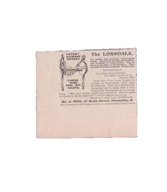 1908 Print Ad Mr A Pegg The Lonsdale Cheek Rig & Bit Guard Rubber London England