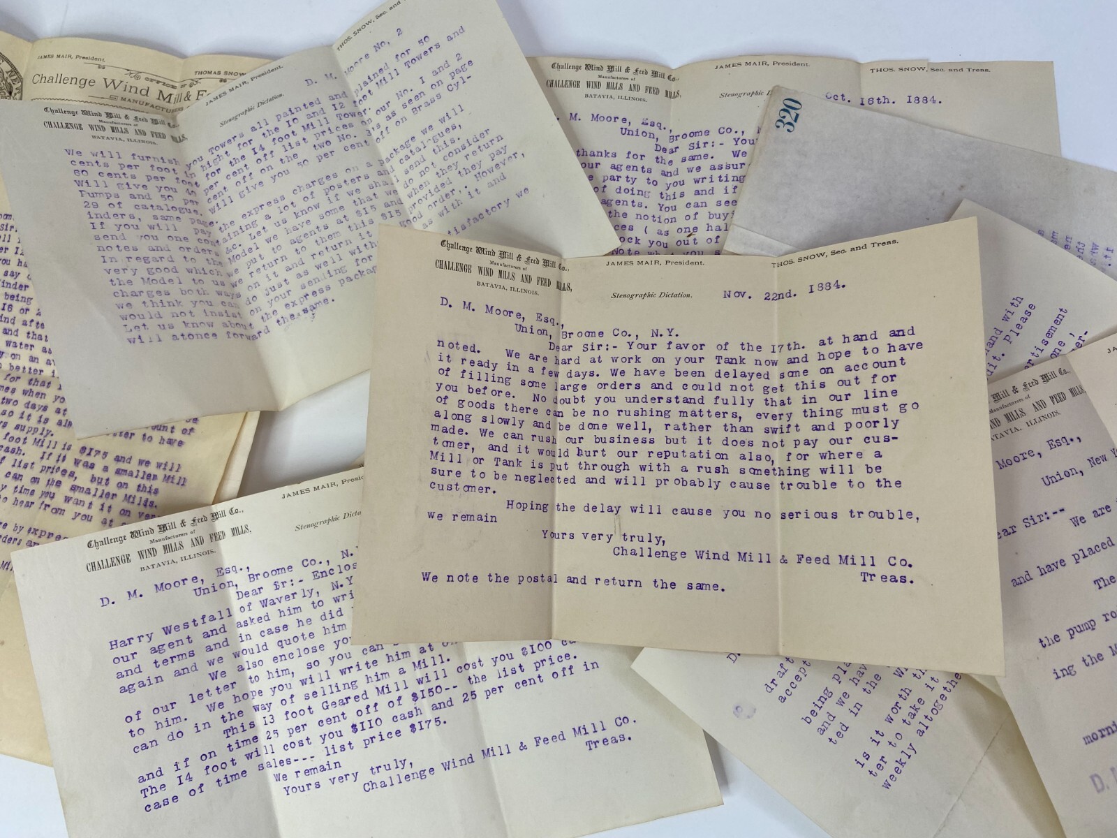 HUGE ARCHIVE Advertising Ephemera Letters – Challenge Wind Mill 1883- Batavia IL