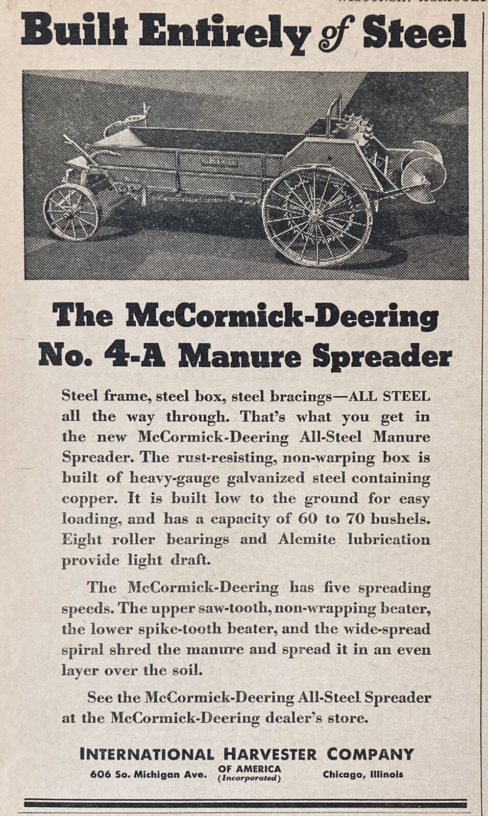 1935 AD.(XH19)~INTERNATIONAL HARVESTER CO. MCCORMICK-DEERING NO. 4-A SPREADER