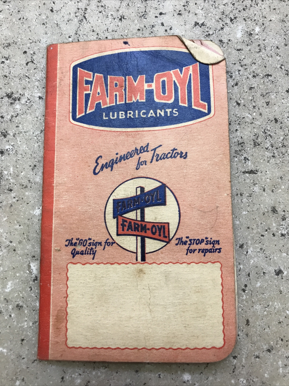 Vintage Rare Farm-Oyl Memo Pad Tractor Motor Oil Guide Brouchure Hand Booklet