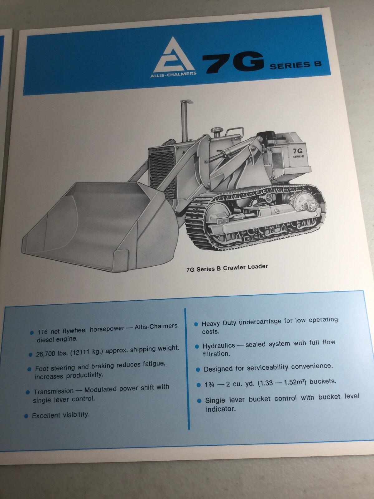 Allis Chalmers 7G Series B Crawler Loader Sales Brochure (Sales Literature)