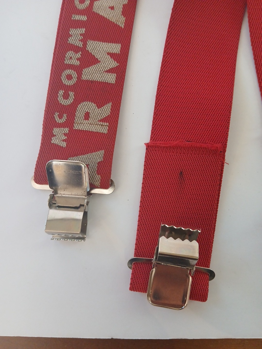 Vintage McCormick Farmall IH Red Suspenders Case Leather Patch USA