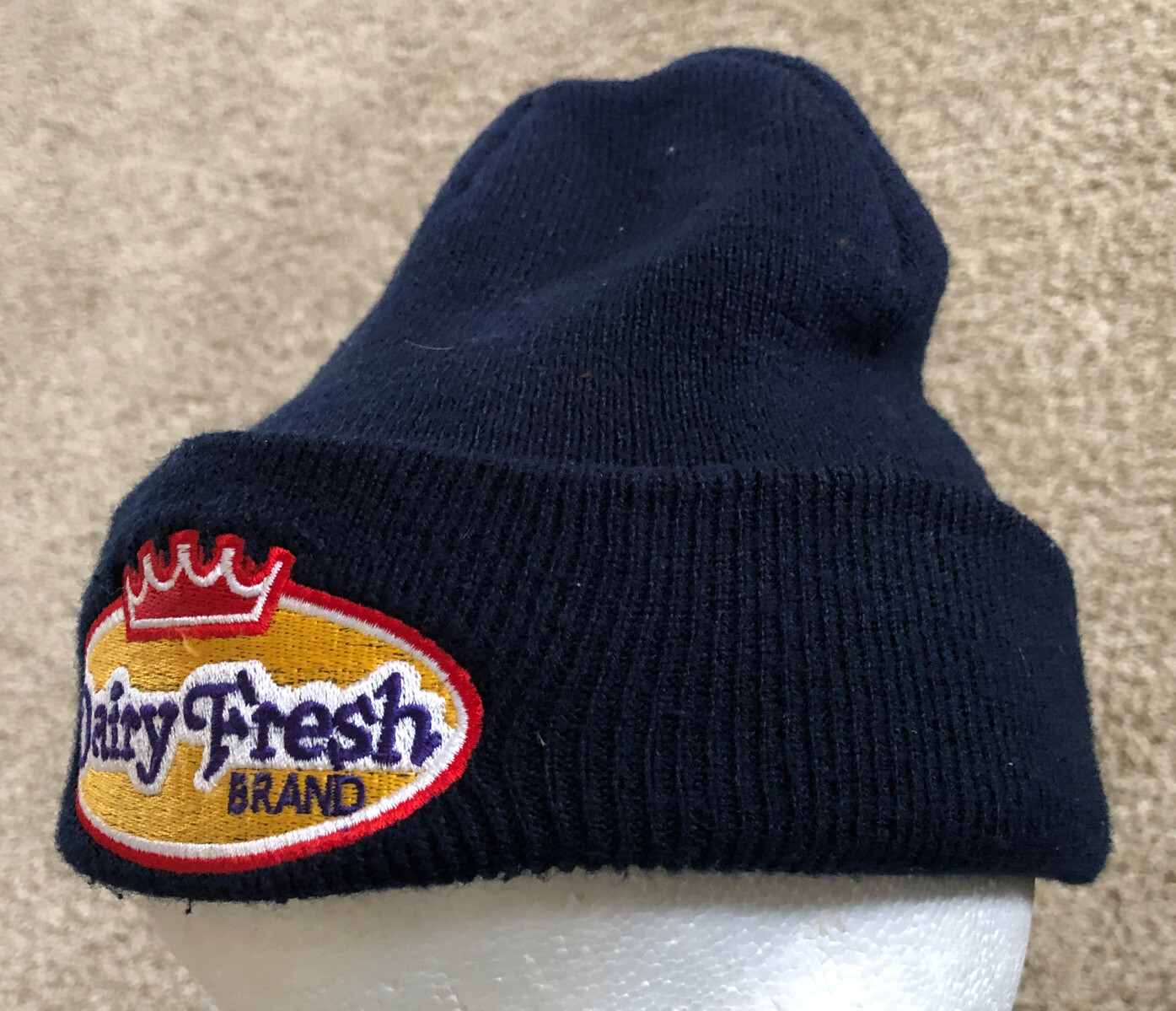 Dairy Fresh brand knit cap hat with Embroidered Patch OSFA Vintage Collectible