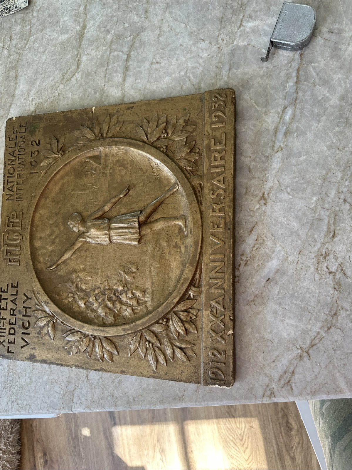 Antique French Gymnastics, Trophy Plaque, France c. 1932 RARE. 14 X 14.5