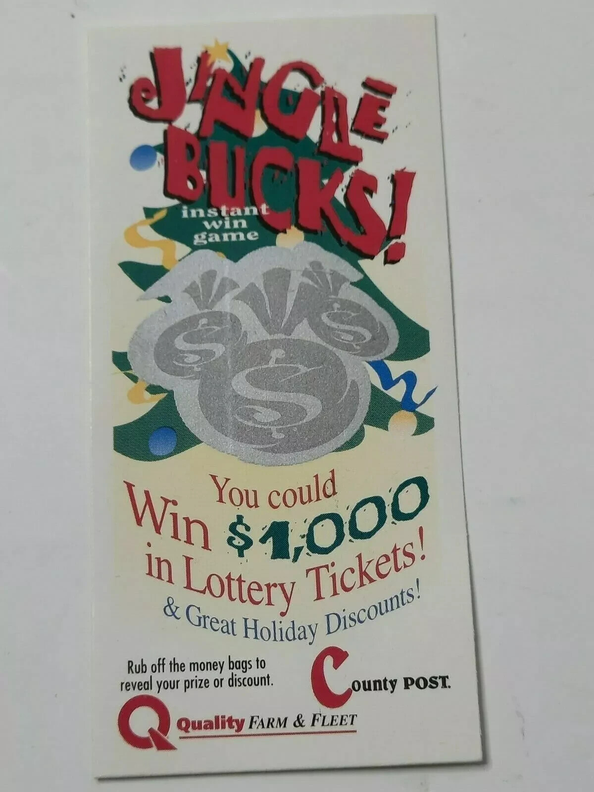 Vintage Quality Farm and Fleet Jingle Bucks Holiday Scratch Ticket Unused Rare