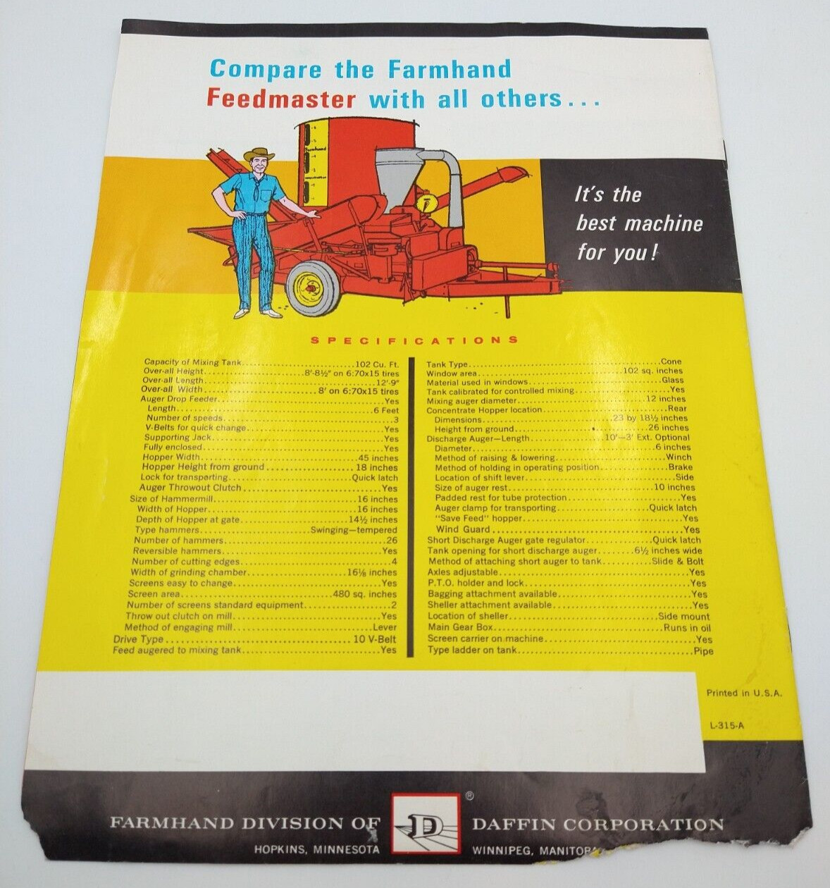 VTG 1960s Farmhand Feedmaster Dealer Sales Brochure 8 pg 8.5&Prime;x11&Prime; Grinder Mixer