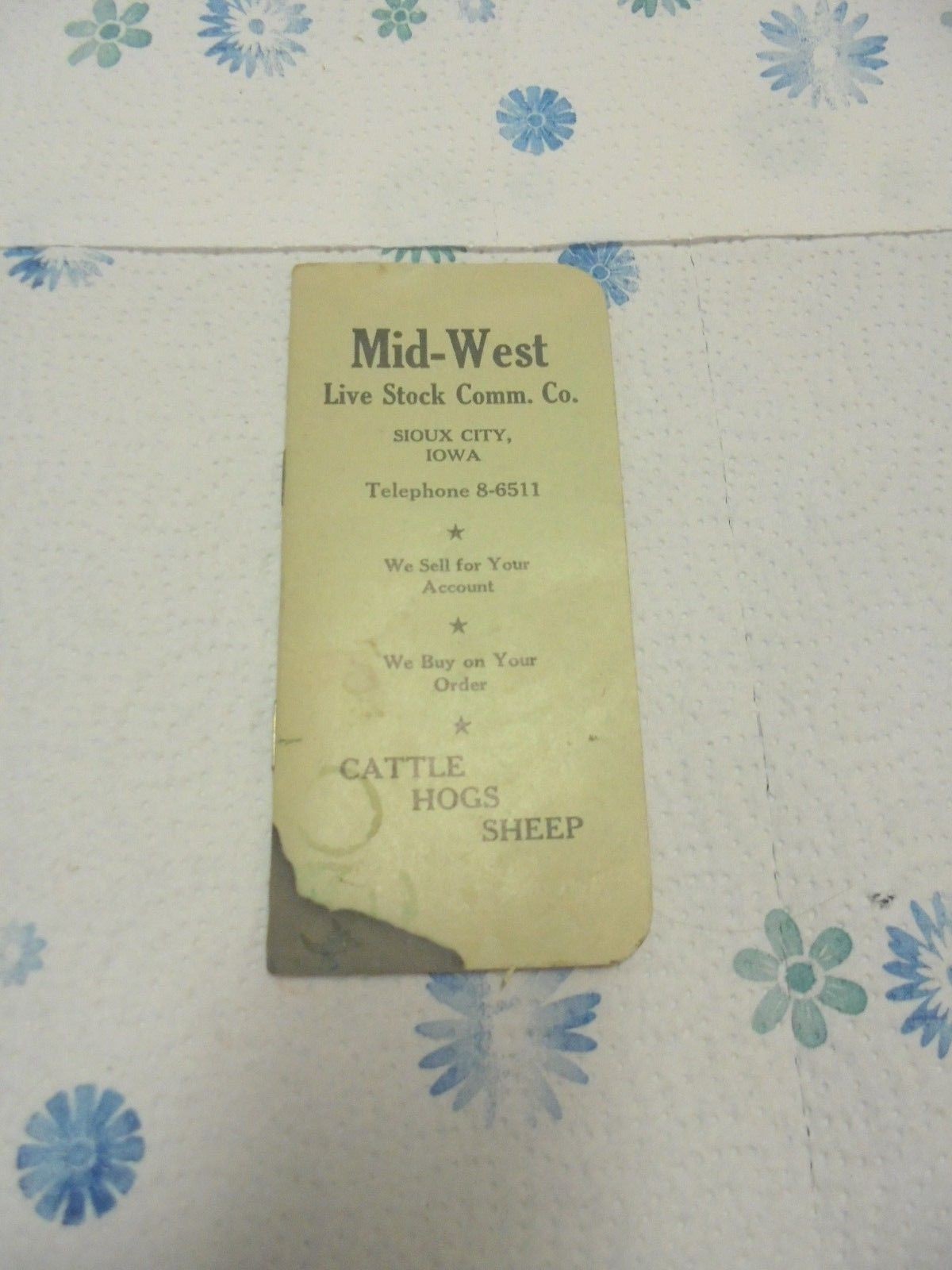 note book memo pad mid-west livestock commission sioux city iowa 1959 bergeson