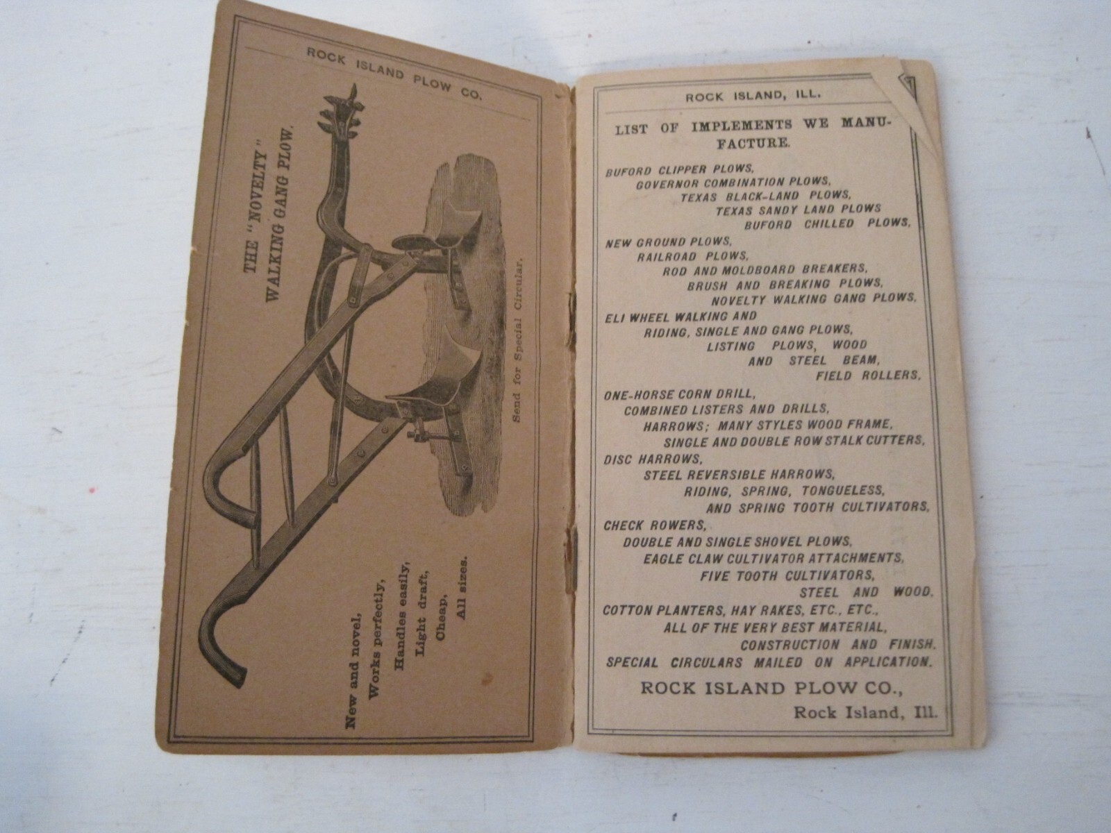 1889 Rock Island Plow Co Annual Farmers Pocket Companion Agricultural Implements