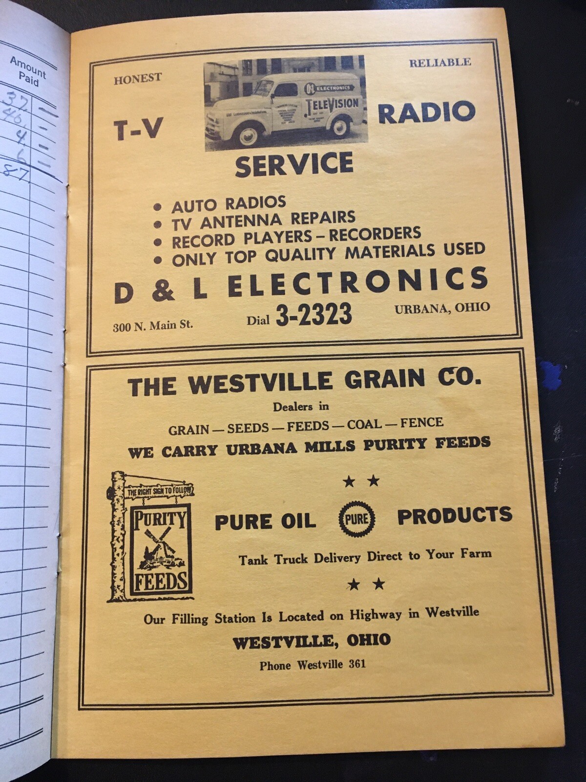 1954 URBANA OHIO FARM ACCOUNT BOOK-LOTS OF ADVERTISING