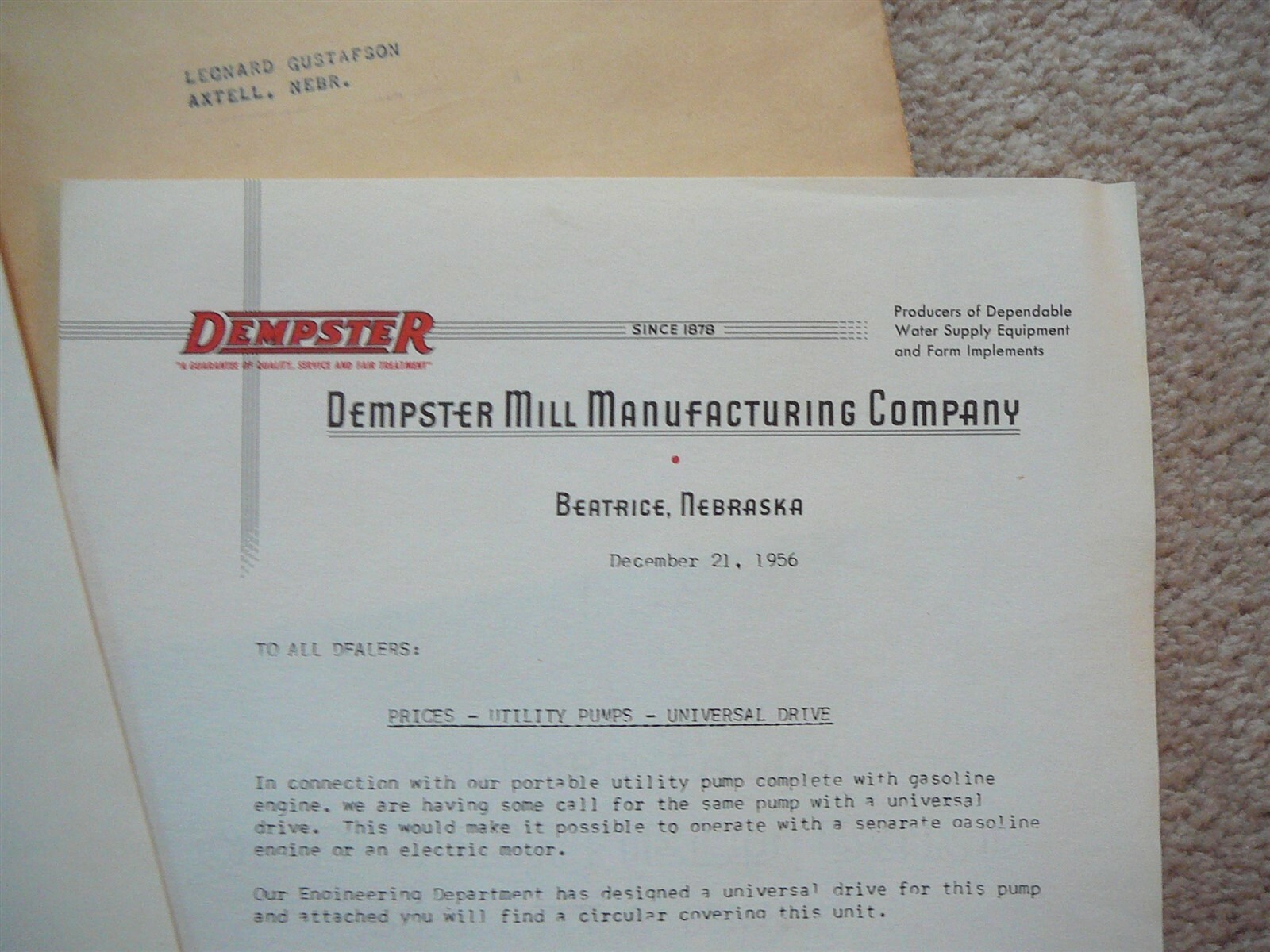 DEMPSTER MILL MFG – 1957 REPAIR CATALOG DUAL STAGE JET PUMP REPAIR CATALOG IOP
