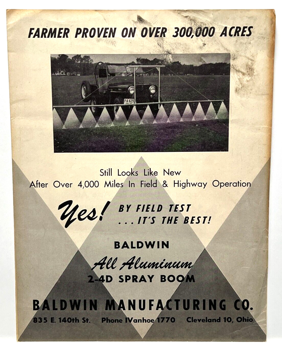 Vintage Baldwin Manufacturing Aluminum 2-4D Spray Boom Farm Equipment Brochure
