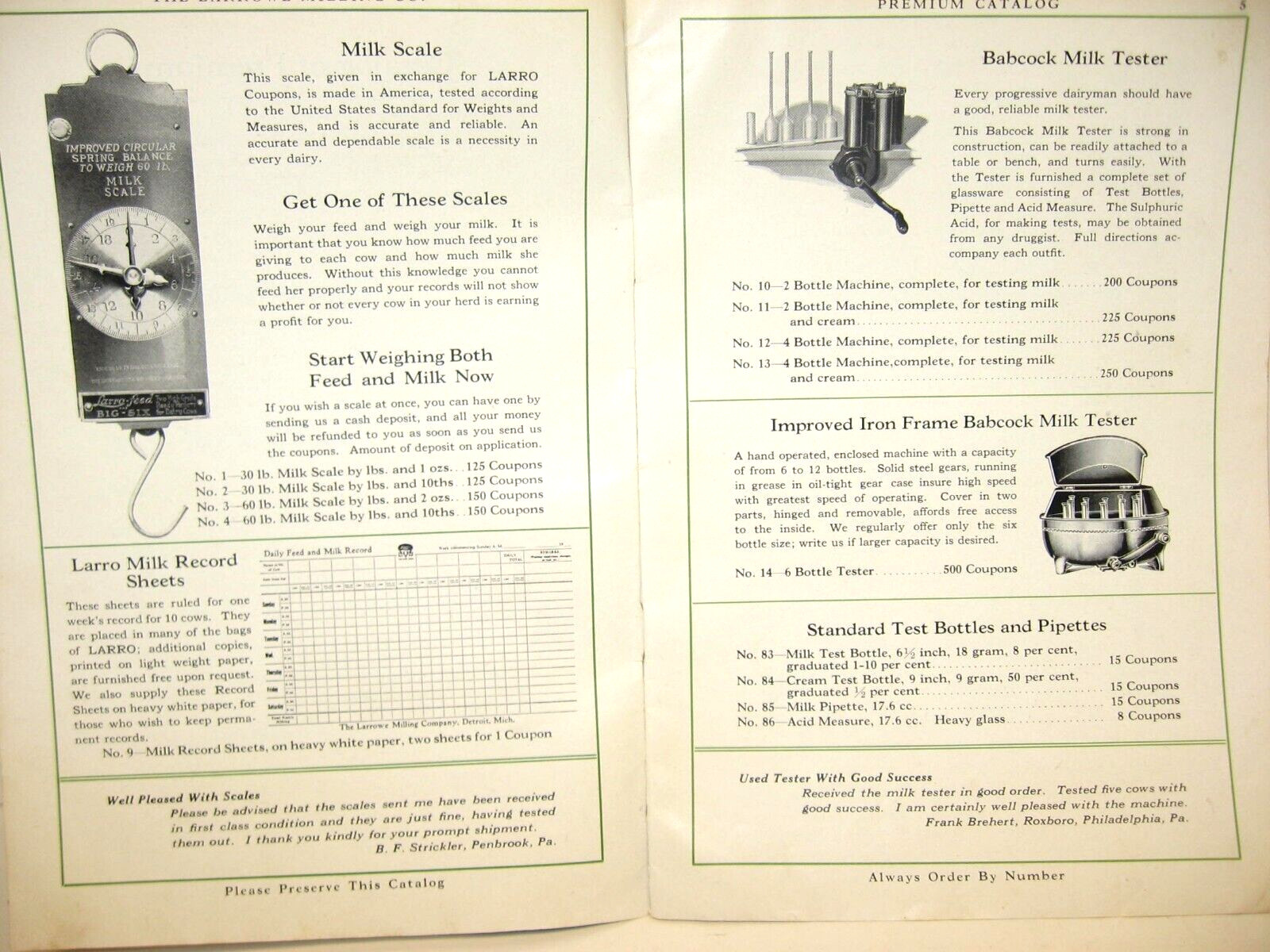 1924 Larrowe Milling Co PREMIUM CATALOG, Detroit, Michigan