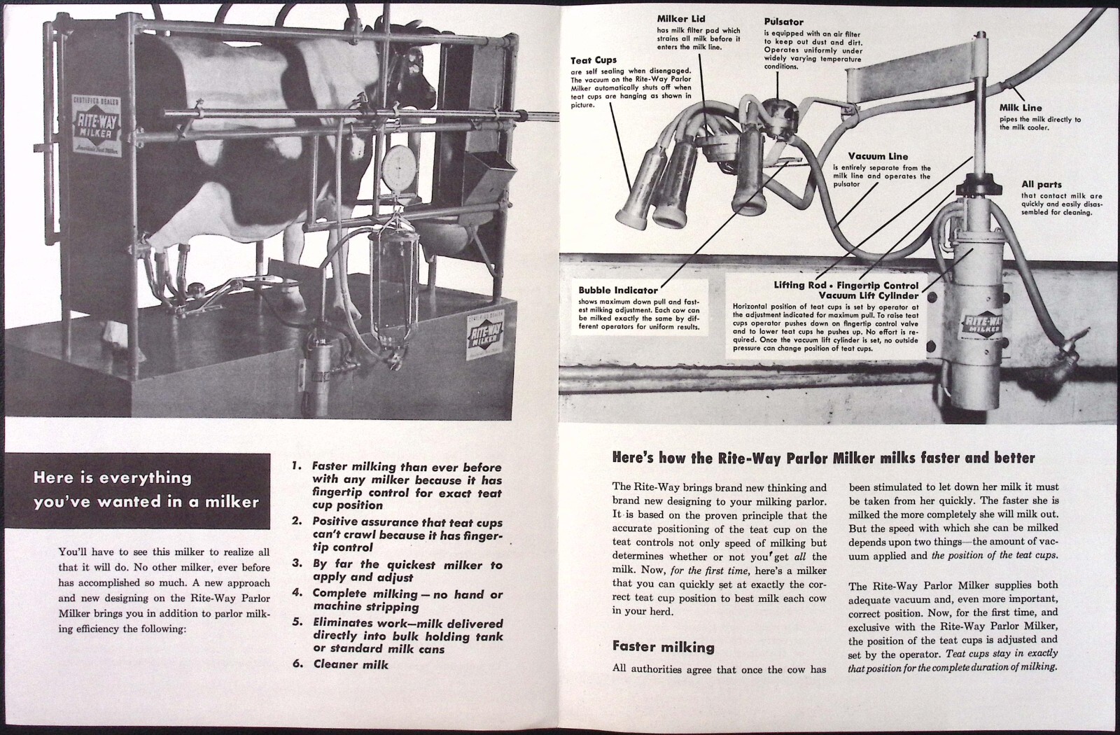 1952 Rite Way Parlor Milker Rite Way Products Co Chicago IL Dealer Brochure