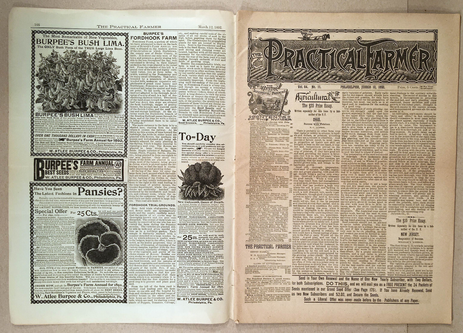 THE PRACTICAL FARMER Magazine March 12, 1892, Vol.64, No.11 – Great Ads & Illus.