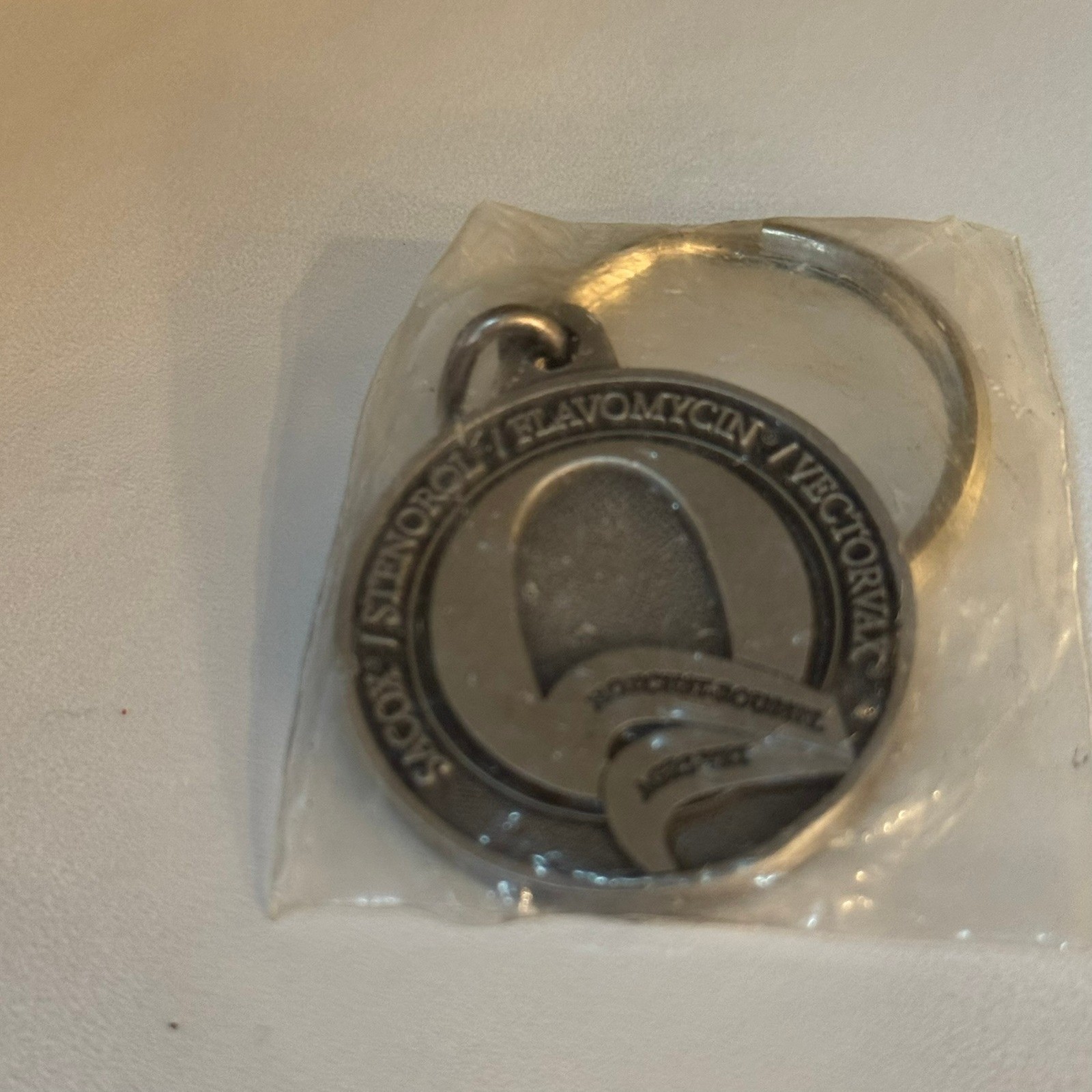 Vintage Solid Pewter Agri-Vet Hoeschst Roussel Key Chain Keyring