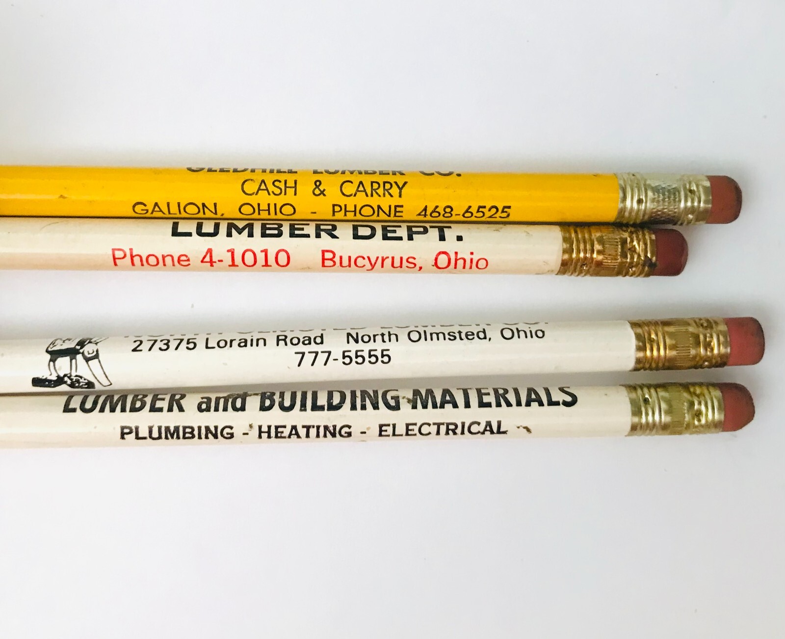 1930s-1950s Ohio Lumber Advertising Pencils Lot of 4 Bucyrus N. Olmstead Galion