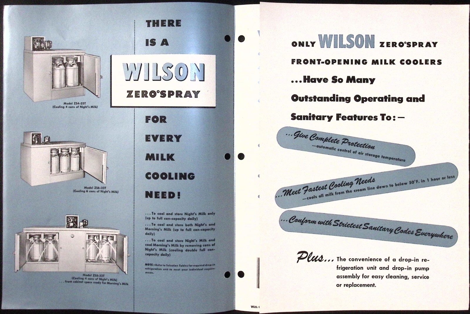 1950s Wilson Zero Spray Front Opening Milk Coolers Wilson Refrigeration Brochure