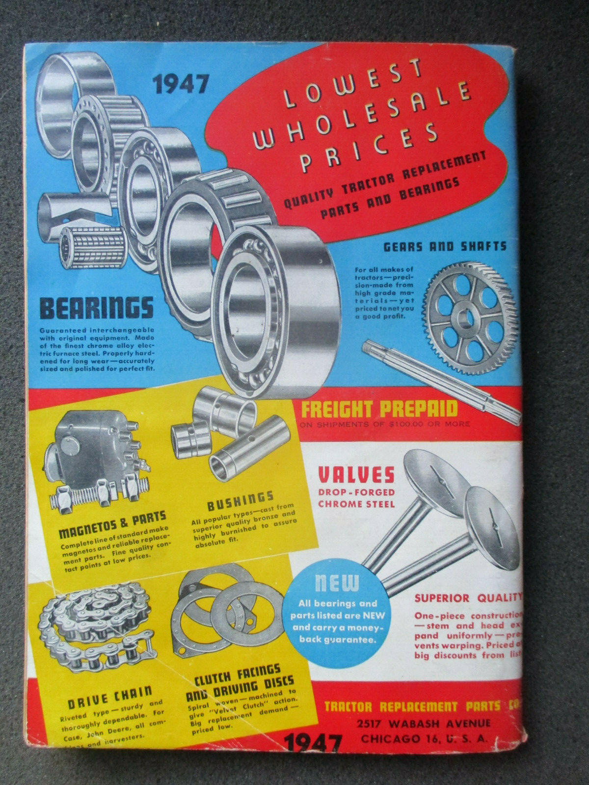ORIGINAL 1947 TRACTOR REPLACEMENT PARTS CO. TRACTORS, COMBINES & FARM MACHINERY