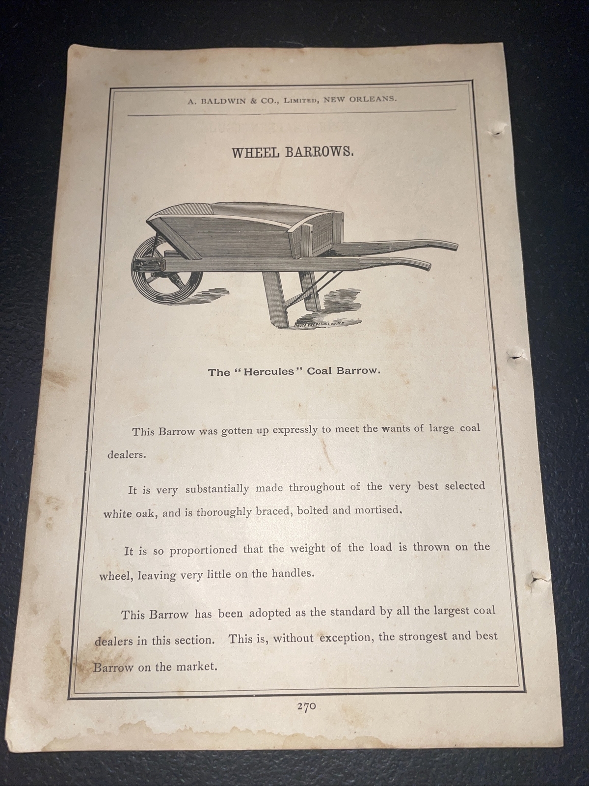 1891 Baldwin – Hercules Wheel Barrow – Farm Advertising – New Orleans