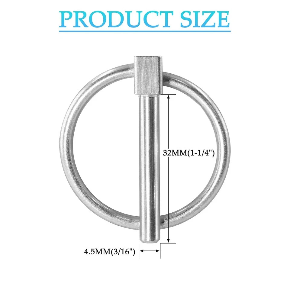 2 Pcs Heavy Duty Lynch Pin, Stainless Steel 3/16&Prime; X 1-1/4&Prime; Linch Pin with Ring f