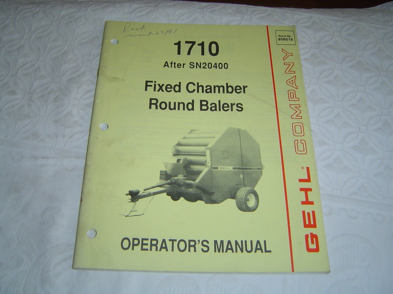 GEHL 1710 FIXED CHAMBER ROUND BALERS OPERATOR&rsquo;S MANUAL BOOK