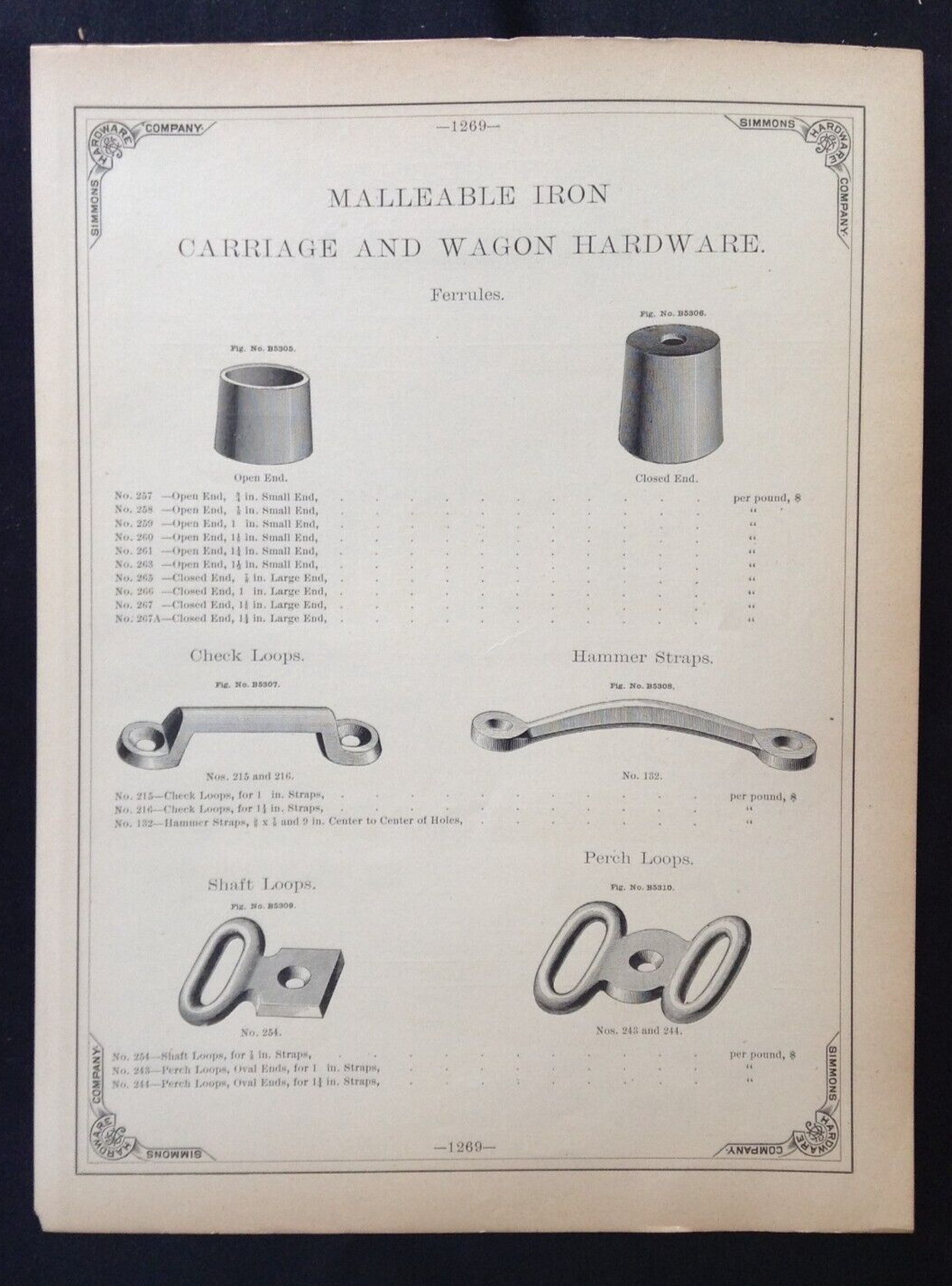 1888 Vintage Simmons Hardware Catalog Pgs ~ Victorian Carriage Wagon Hardware