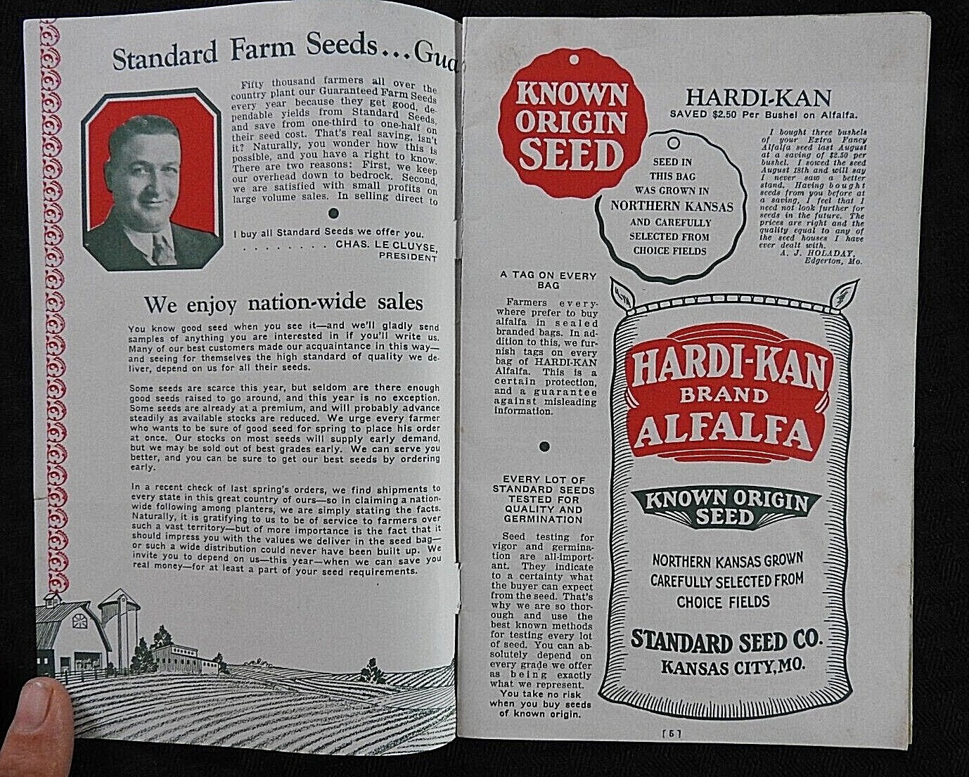c.1920 « Standard Farm Seeds » Kansas City MO Soy Beans Field Corn Alfalfa Catalog
