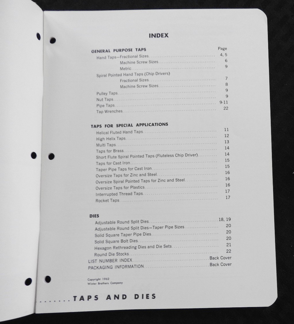 1959-62 Winter Brothers Co. Rochester MI Taps Dies Gages Machinist Sales Catalog