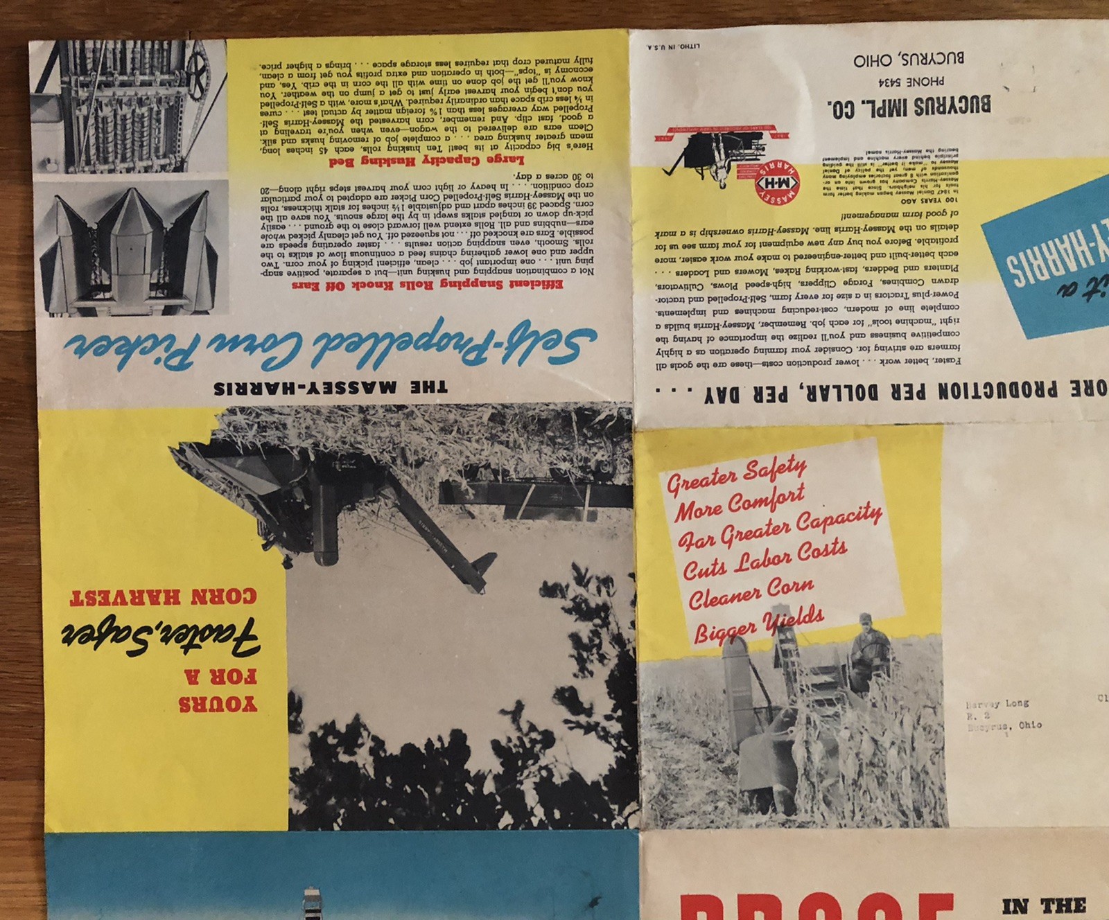 Vintage Massey Harris Self Propelled Corn Picker Dealer Brochure Poster