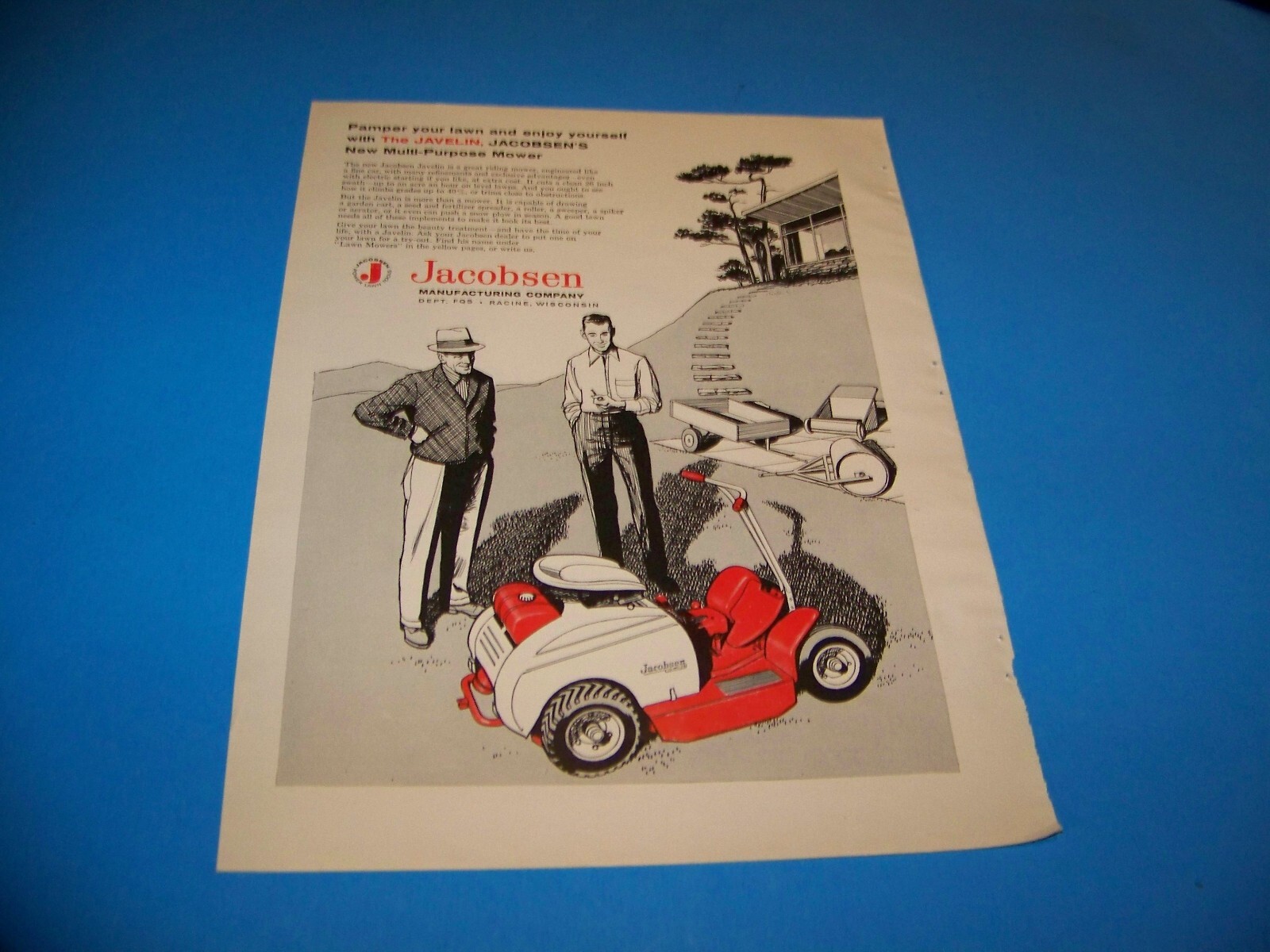 Jacobsen Javelin Mower Agricultural Print Ad from Magazine Vintage 1960