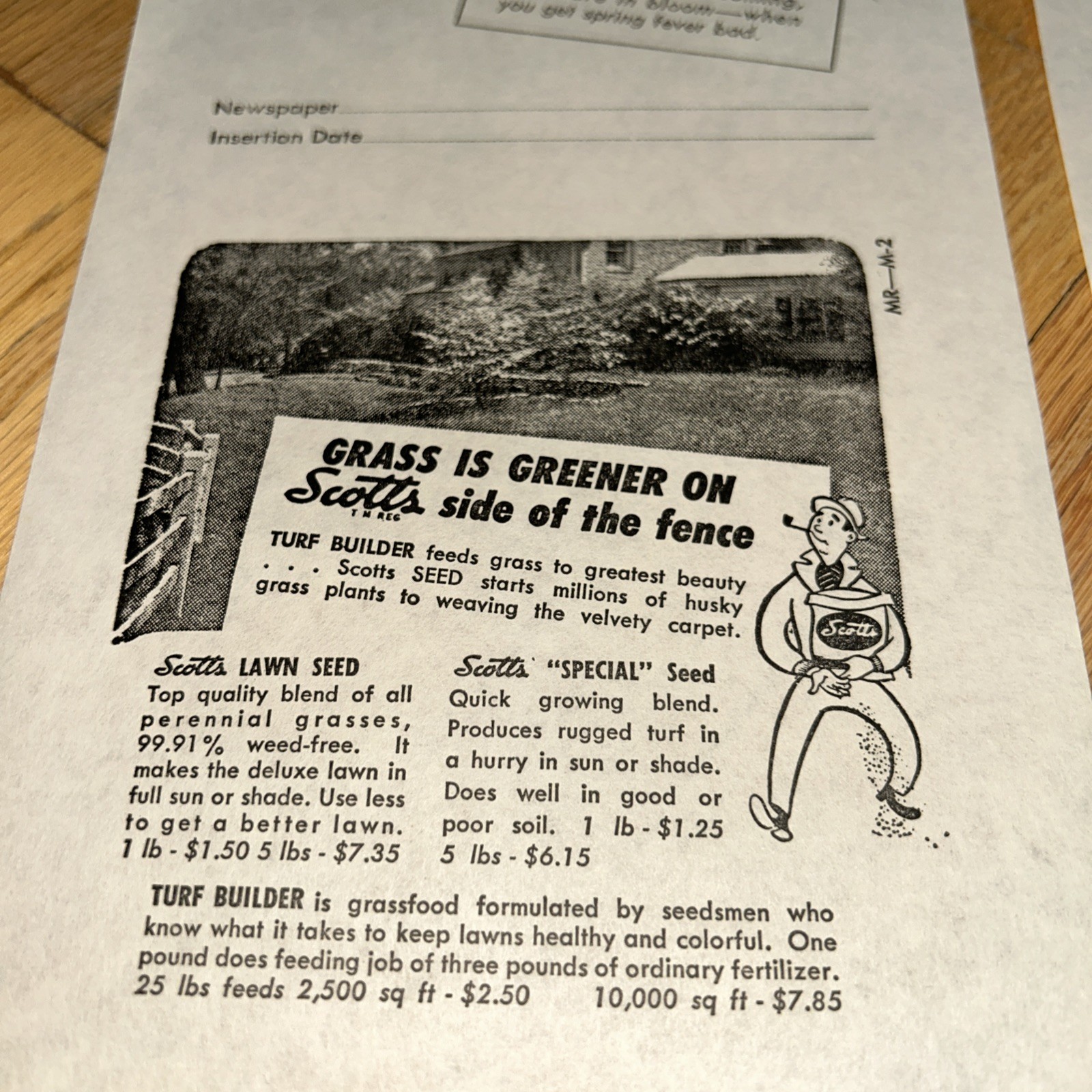 1940s O.M SCOTT & SONS CO Newspaper Mat Ad SCOTT&rsquo;S GREEN GRASS Marysville OHIO