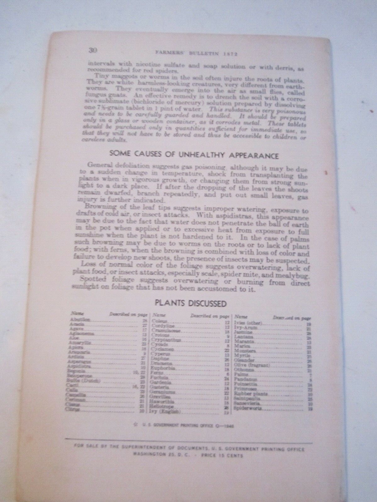 1941 U.S. DEPARTMENT OF AGRICULTURE HOUSE PLANTS BOOKLET – NO. 1872 – CBB