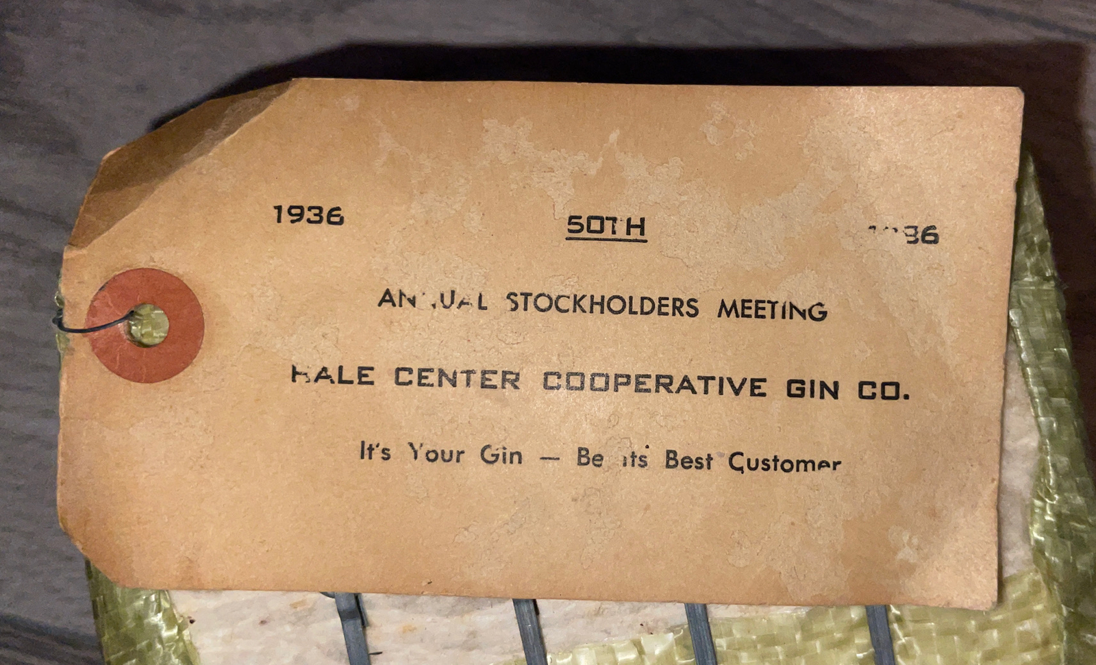 Vintage Texas Mini Cotton Bale 5.5&Prime; Souvenir Hale Center Cooperative Gin Co 1936