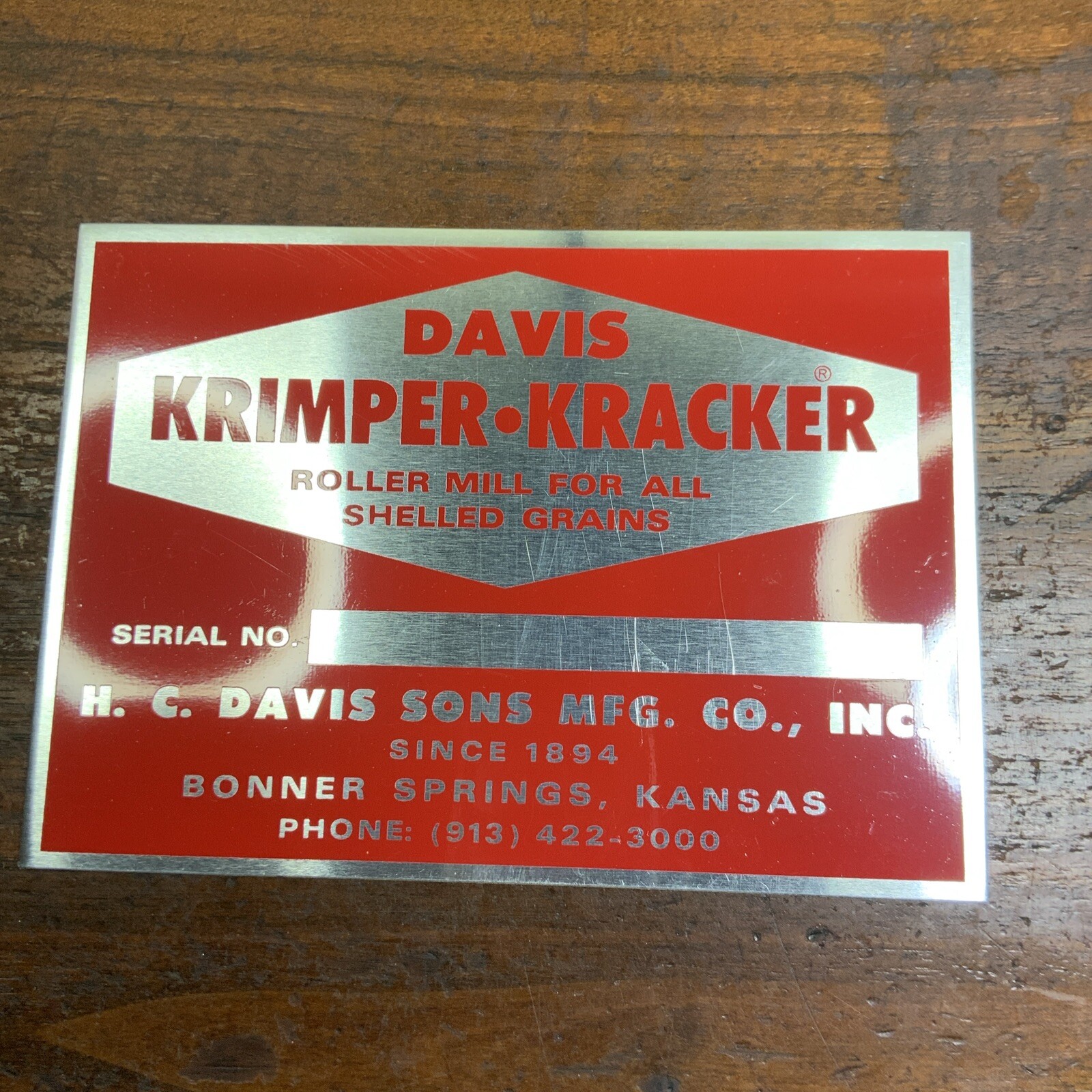 Davis Krimper Kracker Grain Mill H.C. Davis And Sons MFG Kansas Equipment Plate