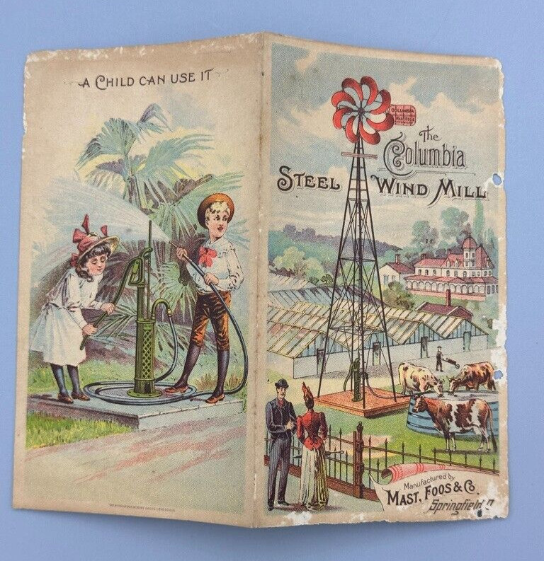 1880s COLUMBIA WINDMILL Mast Foos SPRINGFIELD OHIO Farm Advertising Trade Card