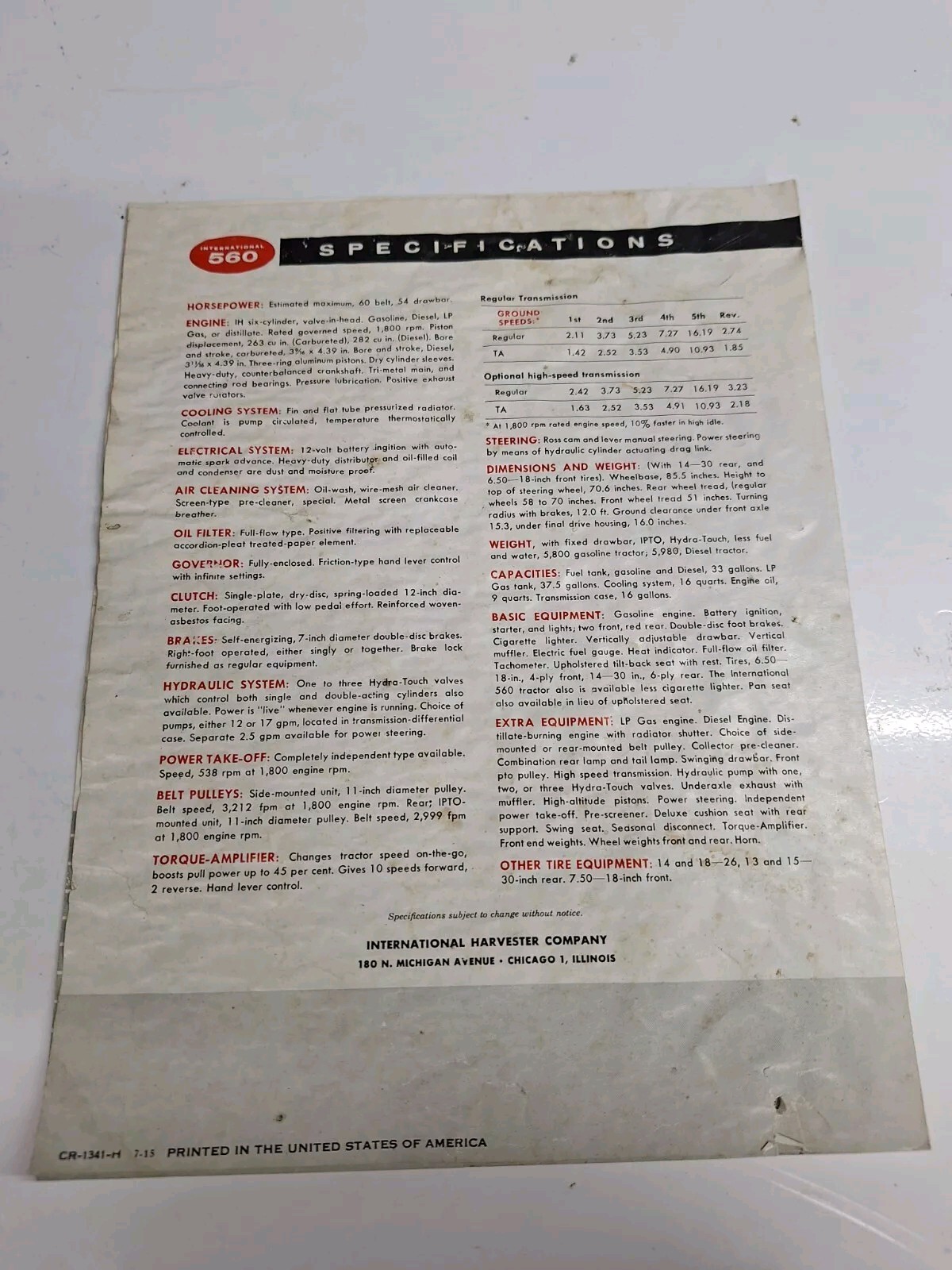 McCormick Farmall 560 Tractors Booklet Advertising Brochure Distressed Condition