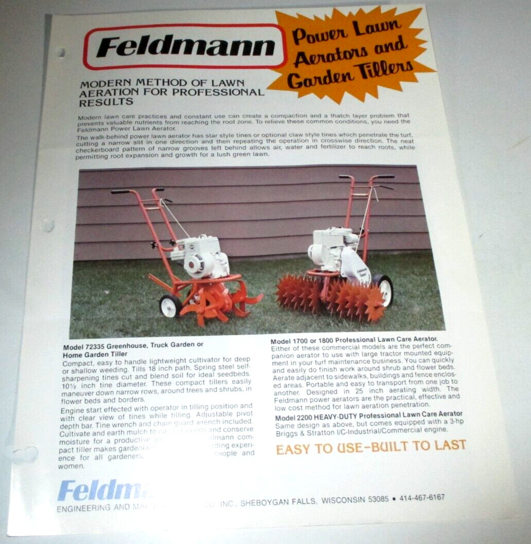 Feldmann Aerators & Tillers Sales Brochure & 1988 Price List ORIGINAL!