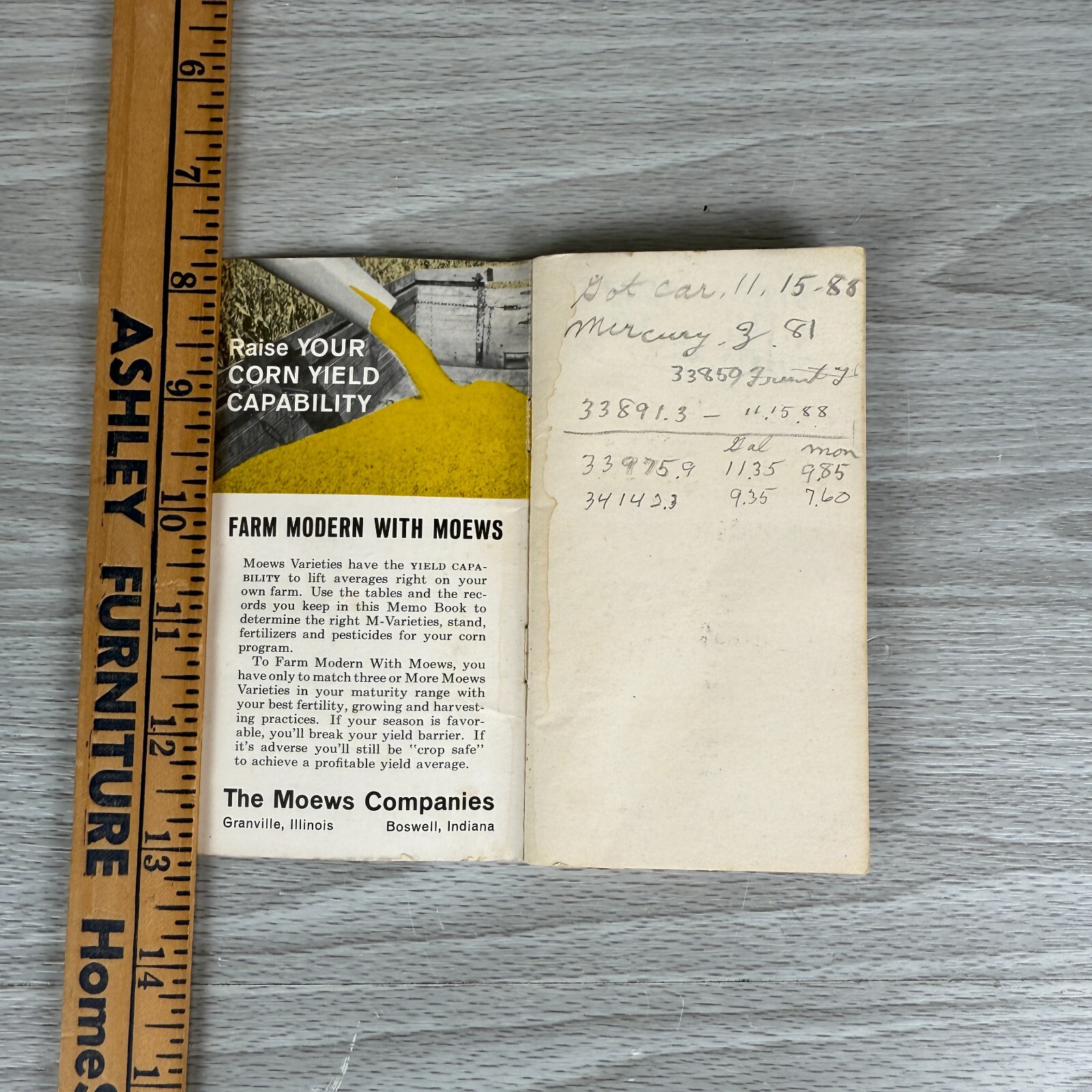 Vtg Notebook 1963 MOEWS Farm Modern Memo Ag Mini Booklet USED w/ WRITING